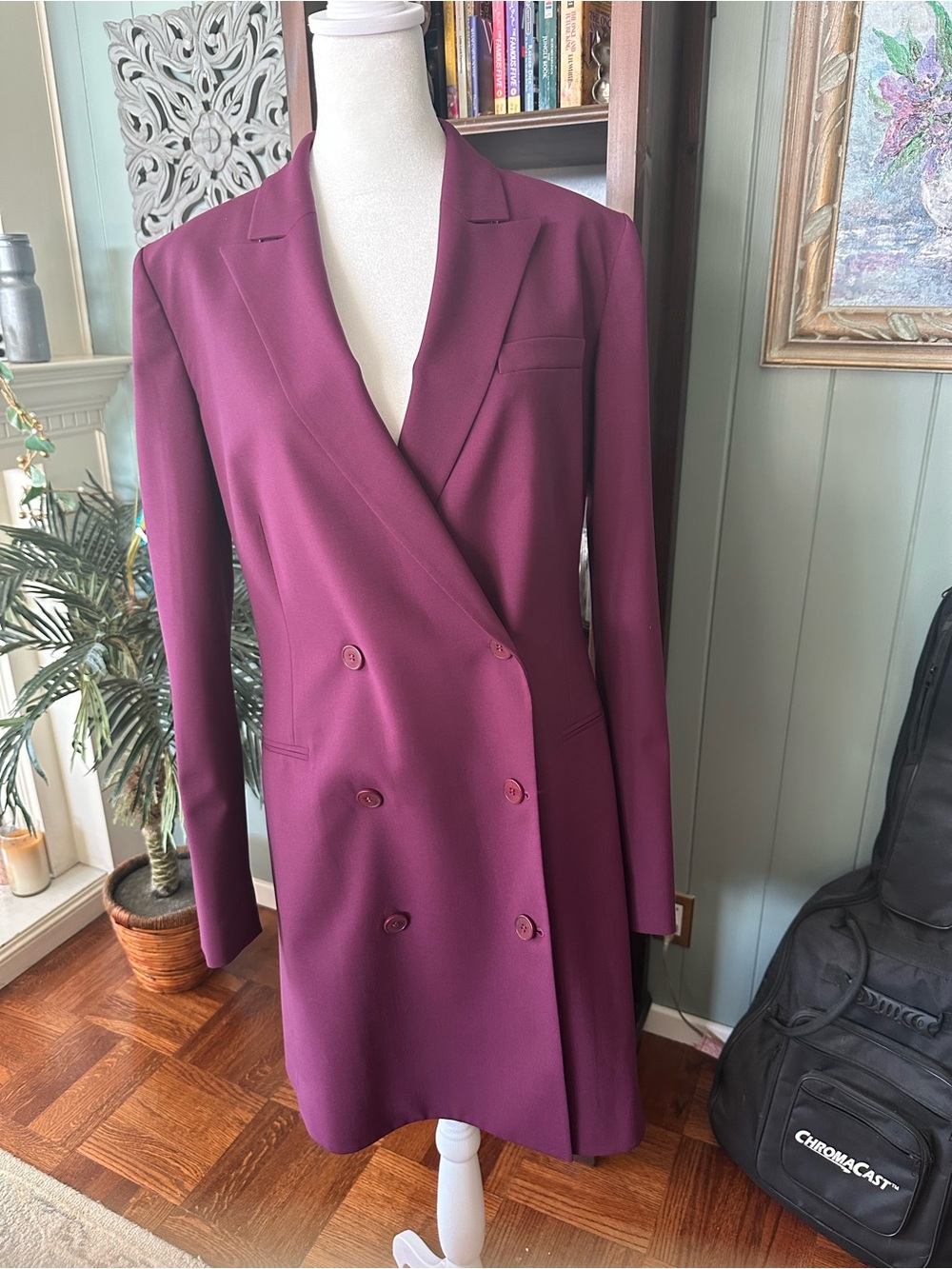 Theory Good Wool Plum Double-Breasted Blazer Dress